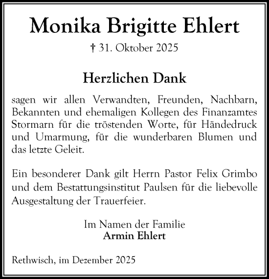 Traueranzeige von Monika Brigitte Ehlert von MARKT Bad Oldesloe/Reinfeld und Stormarner Tageblatt
