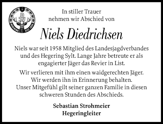 Traueranzeige von Niels Diedrichsen von Sylter Rundschau