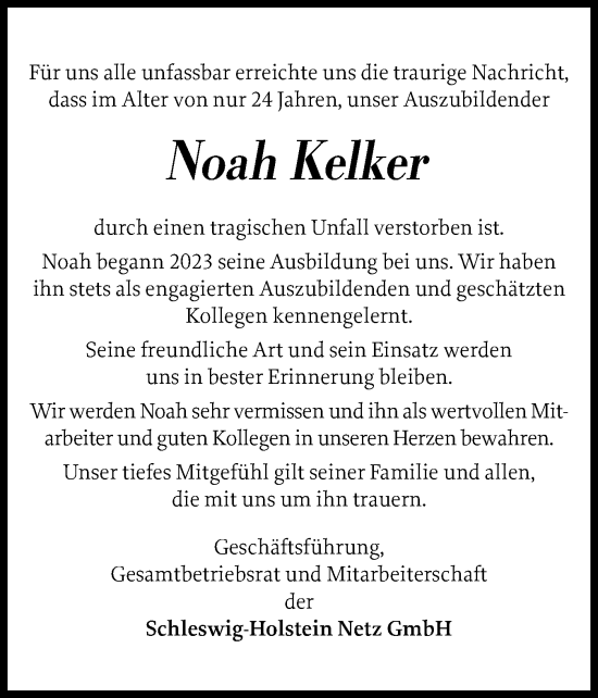 Traueranzeige von Noah Kelker von Eckernförder Zeitung, Hallo Eckernförde