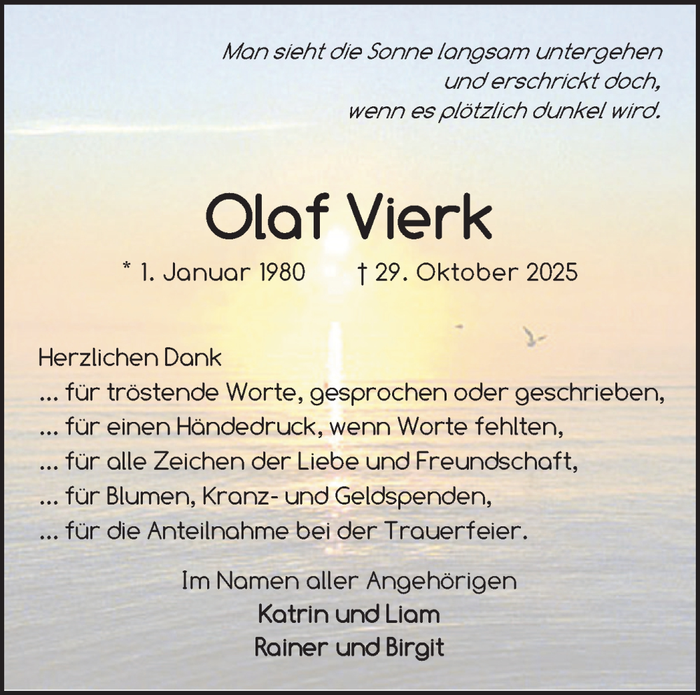  Traueranzeige für Olaf Vierk vom 13.12.2025 aus Wedel-Schulauer Tageblatt, tip Wedel-Schulauer Tageblatt, tip Rissener Rundschau