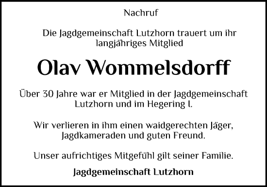 Traueranzeige von Olav Wommelsdorff von Elmshorner Nachrichten, Barmstedter Zeitung