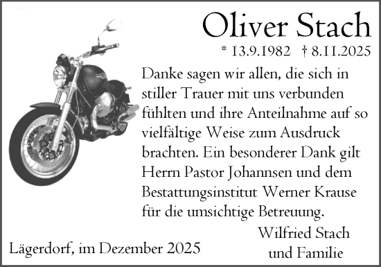Traueranzeige von Oliver Stach von Norddeutsche Rundschau, Wilstersche Zeitung, Glückstädter Fortuna