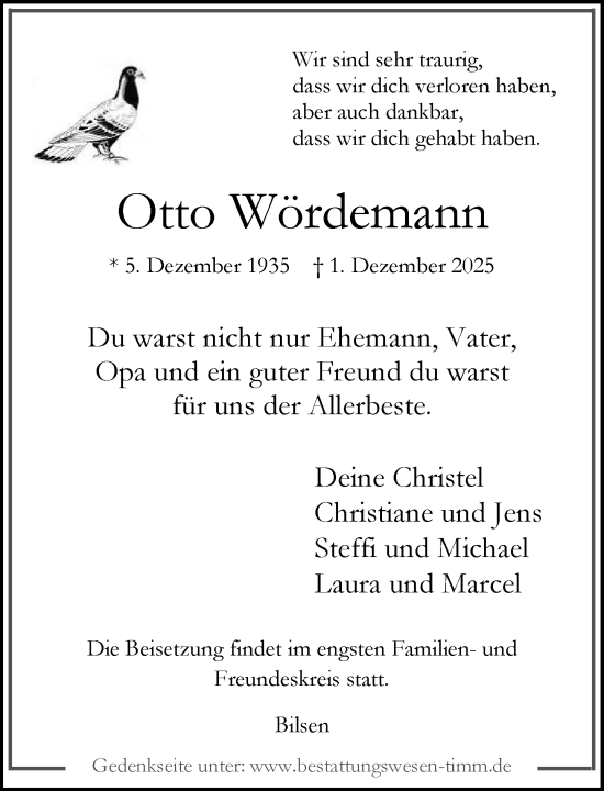 Traueranzeige von Otto Wördemann von Umschau