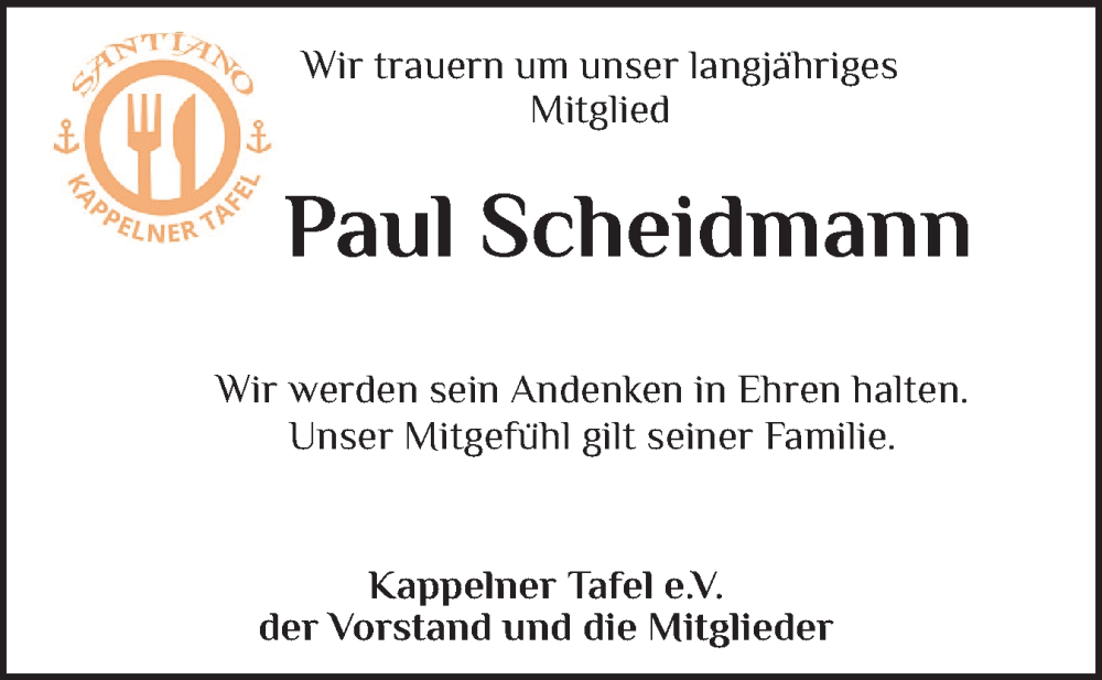  Traueranzeige für Paul Scheidmann vom 16.12.2025 aus Schleswiger Nachrichten, Schlei-Bote