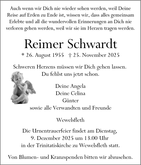 Traueranzeige von Reimer Schwardt von Norddeutsche Rundschau, Wilstersche Zeitung, Glückstädter Fortuna