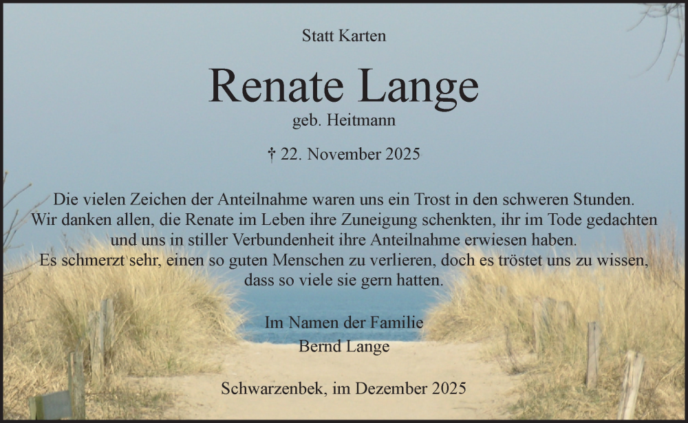  Traueranzeige für Renate Lange vom 20.12.2025 aus Wochenend Anzeiger
