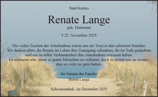 Traueranzeige von Renate Lange von Wochenend Anzeiger