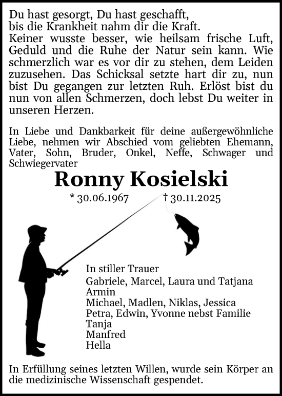 Traueranzeige von Ronny Kosielski von Schleswig-Holsteinische Landeszeitung