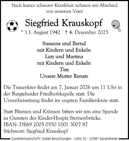 Traueranzeige von Siegfried Krauskopf von MARKT Ahrensburg/Bargteheide/Trittau und Stormarner Tageblatt
