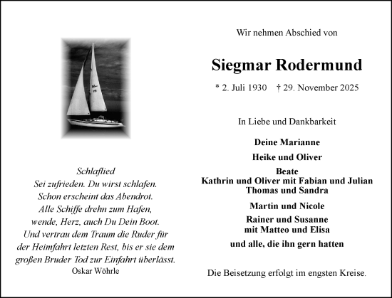 Traueranzeige von Siegmar Rodermund von Elmshorner Nachrichten, Barmstedter Zeitung