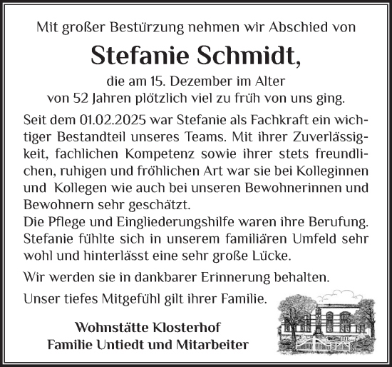 Traueranzeige von Stefanie Schmidt von Schleswiger Nachrichten, Schlei-Bote