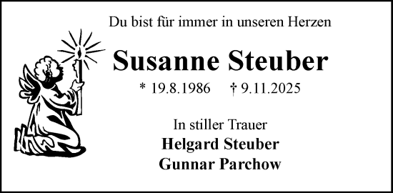 Traueranzeige von Susanne Steuber von MARKT Ratzeburg/Mölln