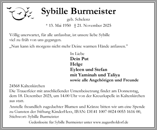 Traueranzeige von Sybille Burmeister von Umschau