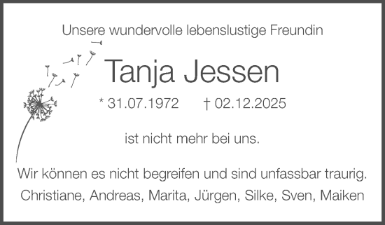 Traueranzeige von Tanja Jessen von Flensburger Tageblatt
