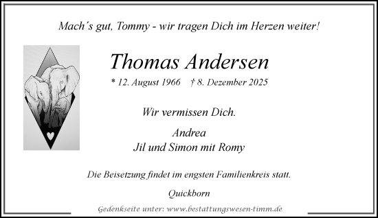 Traueranzeige von Thomas Andersen von Umschau