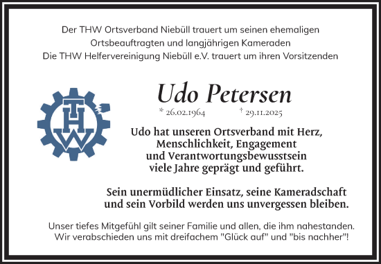 Traueranzeige von Udo Petersen von Region Flensburg