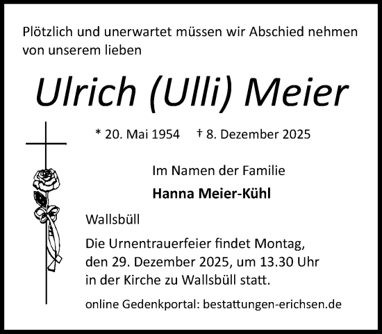 Traueranzeige von Ulrich Meier von Flensburger Tageblatt