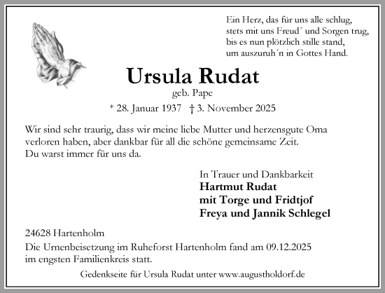 Traueranzeige von Ursula Rudat von Umschau