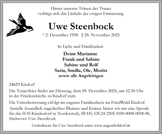 Traueranzeige von Uwe Steenbock von Umschau