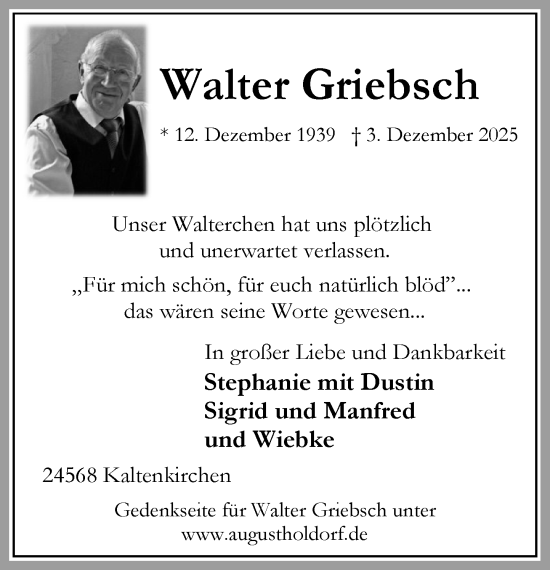 Traueranzeige von Walter Griebsch von Umschau