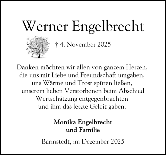 Traueranzeige von Werner Engelbrecht von Elmshorner Nachrichten, Barmstedter Zeitung