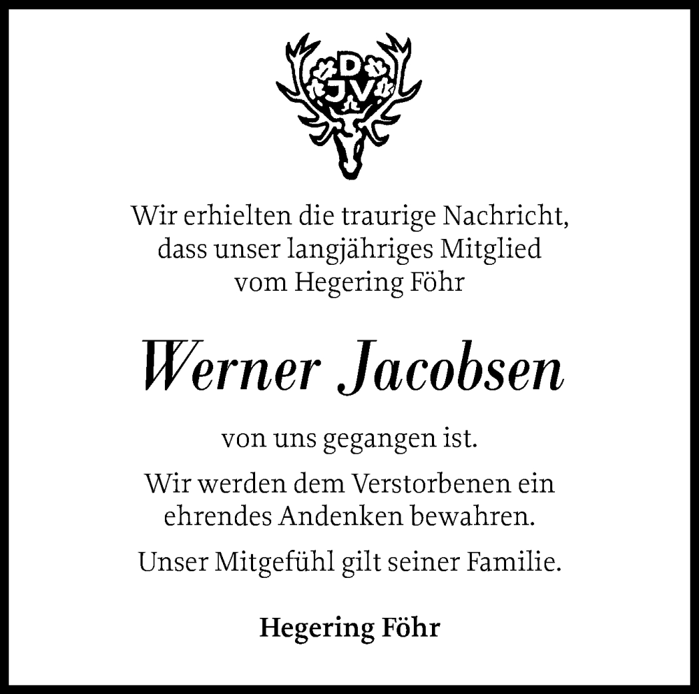  Traueranzeige für Werner Jacobsen vom 09.12.2025 aus Der Insel-Bote