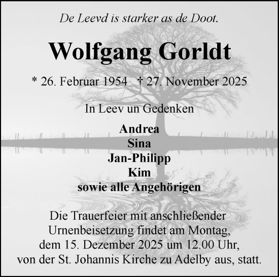 Traueranzeige von Wolfgang Gorldt von Flensburger Tageblatt