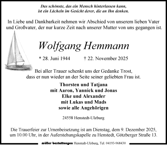 Traueranzeige von Wolfgang Hemmann von Umschau
