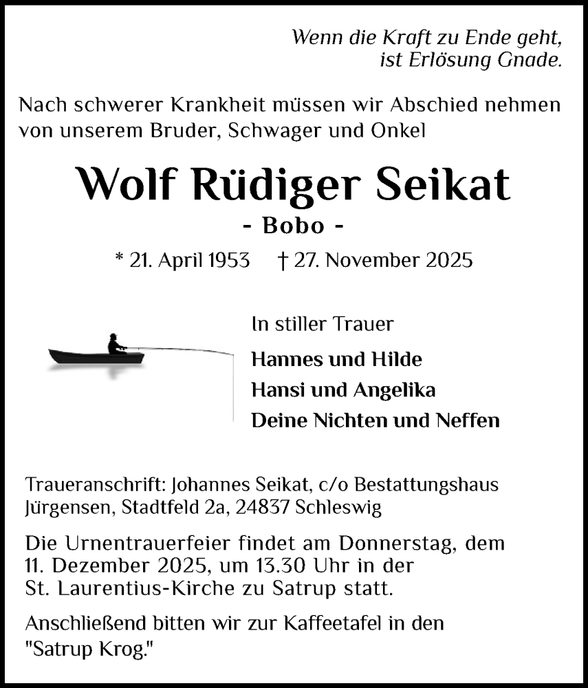  Traueranzeige für Wolf Rüdiger Seikat vom 06.12.2025 aus Schleswiger Nachrichten, Schlei-Bote