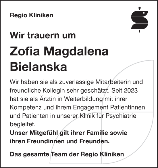 Traueranzeige von Zofia Magdalena Bielanska von Elmshorner Nachrichten, Barmstedter Zeitung