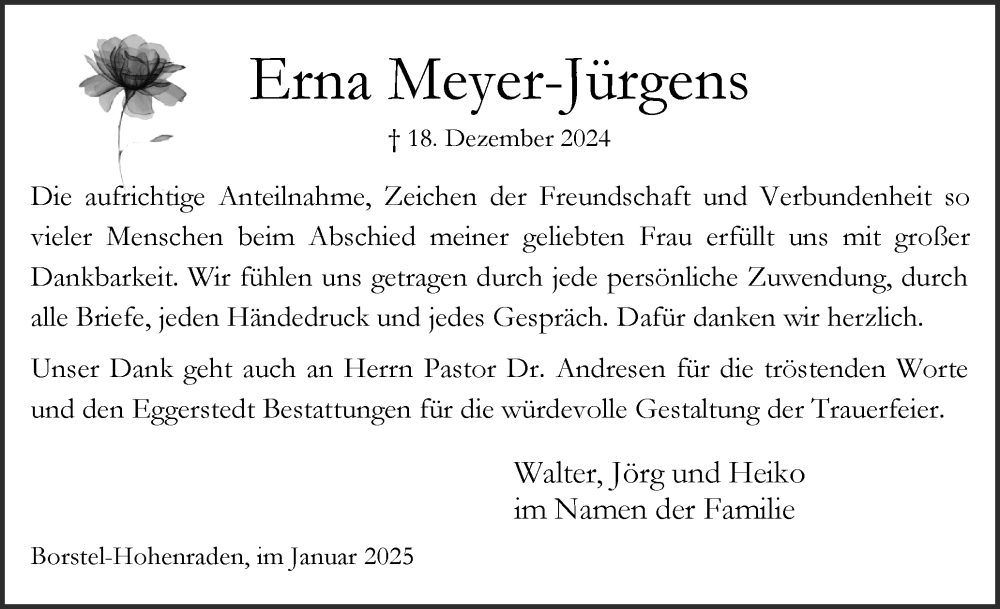  Traueranzeige für Erna Meyer-Jürgens vom 01.02.2025 aus Region Pinneberg und tip Pinneberg