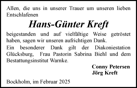 Traueranzeige von Hans-Günter Kreft von Flensburger Tageblatt