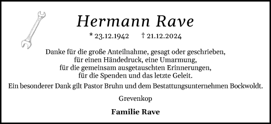 Traueranzeige von Hermann Rave von Norddeutsche Rundschau, Wilstersche Zeitung, Glückstädter Fortuna