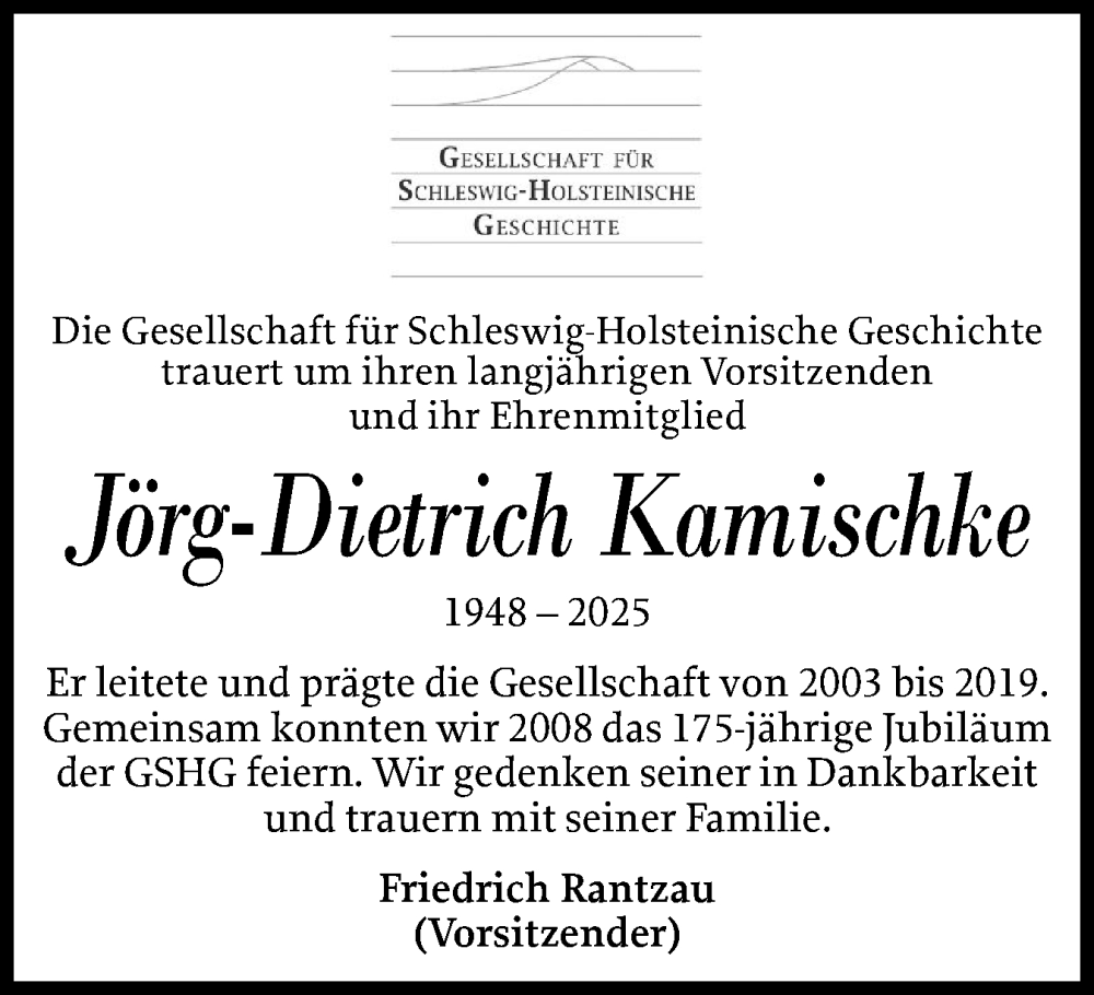  Traueranzeige für Jörg-Dietrich Kamischke vom 15.02.2025 aus Schleswiger Nachrichten, Schlei-Bote