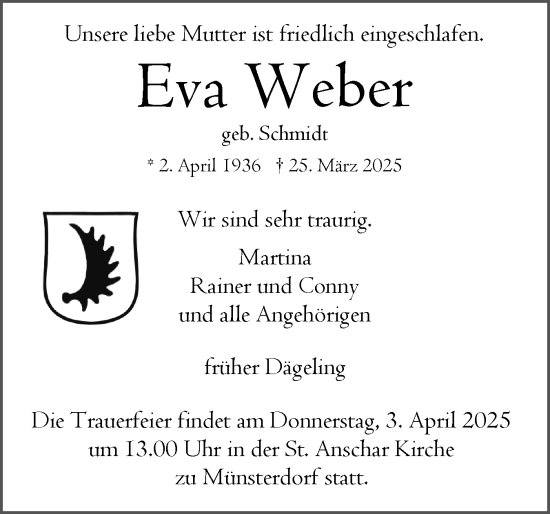 Traueranzeige von Eva Weber von Norddeutsche Rundschau, Wilstersche Zeitung, Glückstädter Fortuna