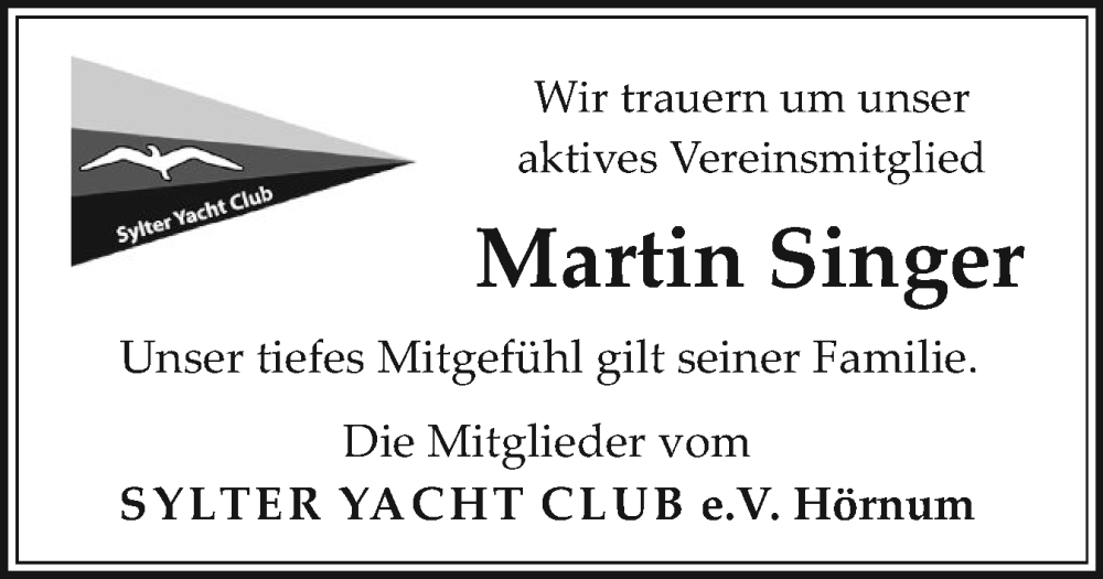  Traueranzeige für Martin Singer vom 12.03.2025 aus Sylter Rundschau