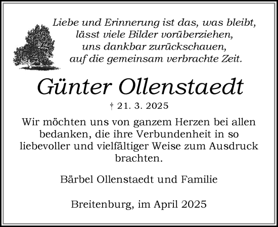 Traueranzeige von Günter Ollenstaedt von Norddeutsche Rundschau, Wilstersche Zeitung, Glückstädter Fortuna