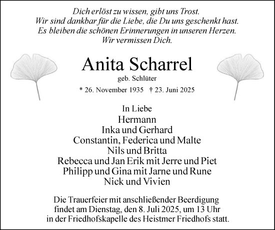 Traueranzeige von Anita Scharrel von tip Gesamtausgabe