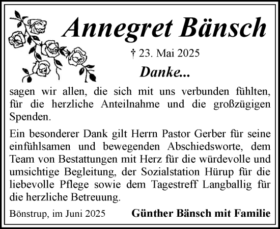 Traueranzeige von Annegret Bänsch von Flensburger Tageblatt