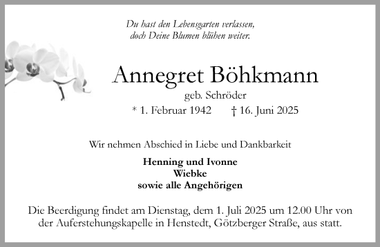 Traueranzeige von Annegret Böhkmann von Umschau