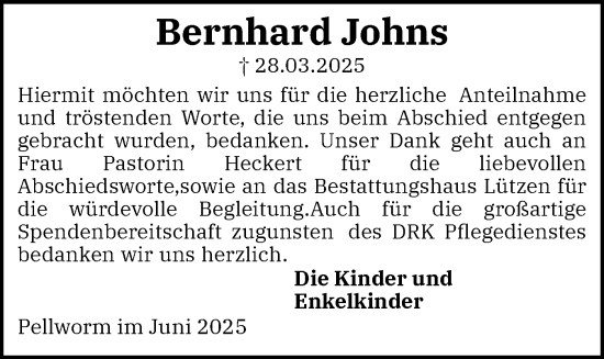 Traueranzeige von Bernhard Johns von Husumer Nachrichten, Nordfriesland Tageblatt