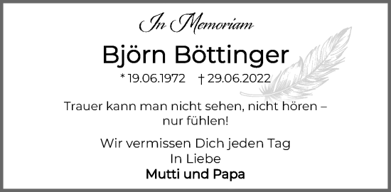 Traueranzeige von Björn Böttinger von MARKT Ratzeburg/Mölln