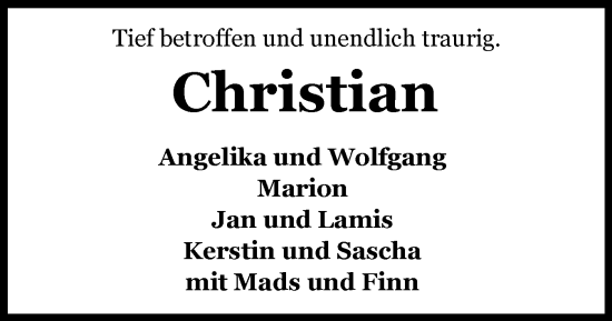 Traueranzeige von Christian  von Flensburger Tageblatt