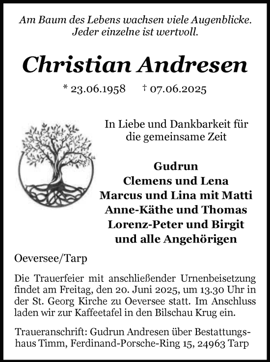 Traueranzeige von Christian Andresen von Flensburger Tageblatt