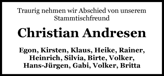 Traueranzeige von Christian Andresen von Flensburger Tageblatt