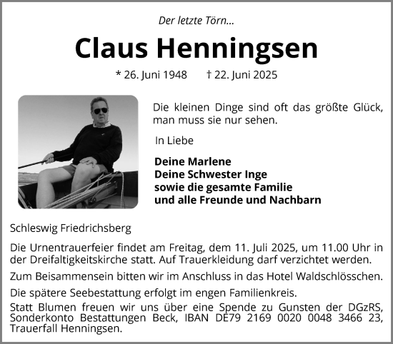 Traueranzeige von Claus Henningsen von Schleswiger Nachrichten, Schlei-Bote