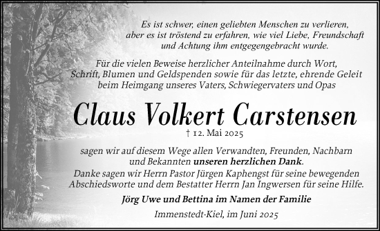 Traueranzeige von Claus Volkert Carstensen von Husumer Nachrichten, Nordfriesland Tageblatt