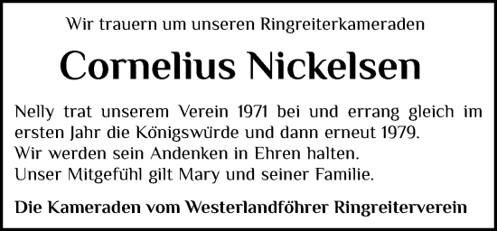 Traueranzeige von Cornelius Nickelsen von Der Insel-Bote