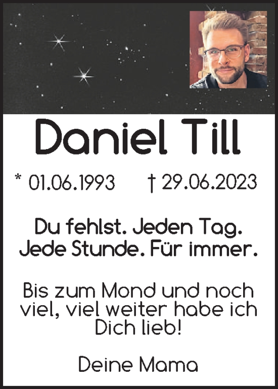 Traueranzeige von Daniel Till von Schleswiger Nachrichten, Schlei-Bote