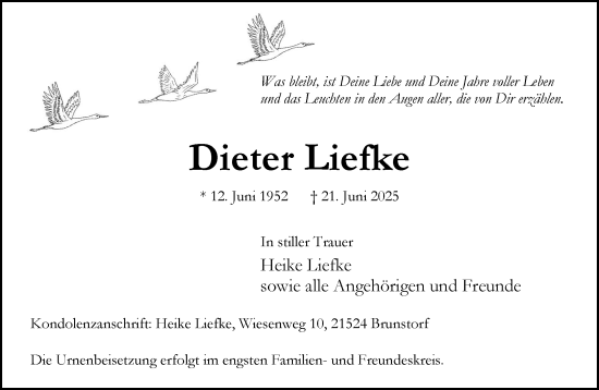 Traueranzeige von Dieter Liefke von Wochenend Anzeiger